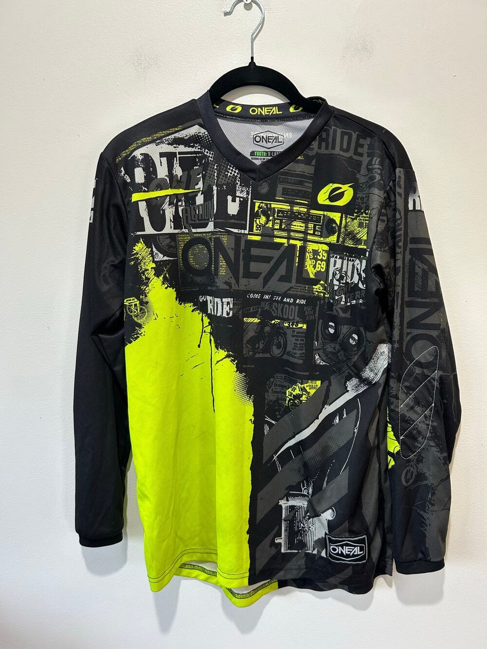 O'Neal motocross shirt youth XL black neon yellow long sleeve light weight